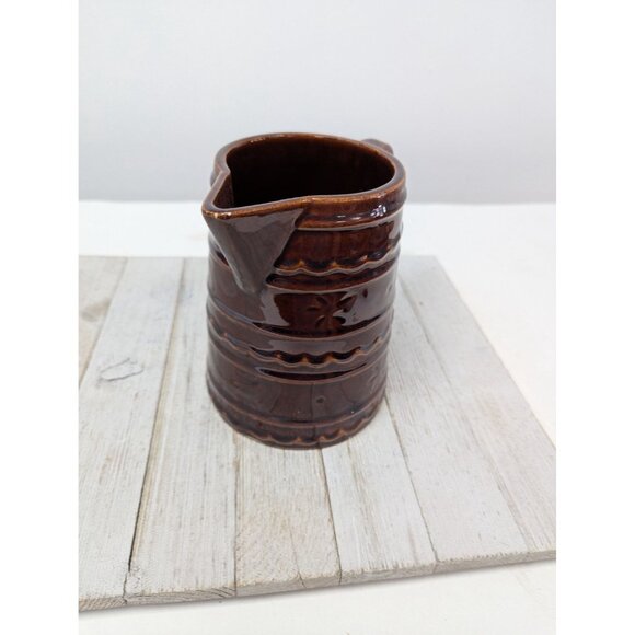 Marcrest 6 Inch Tall Daisy Dot Marcrest Pitcher Dark Brown Stoneware Vintage - Picture 4 of 7